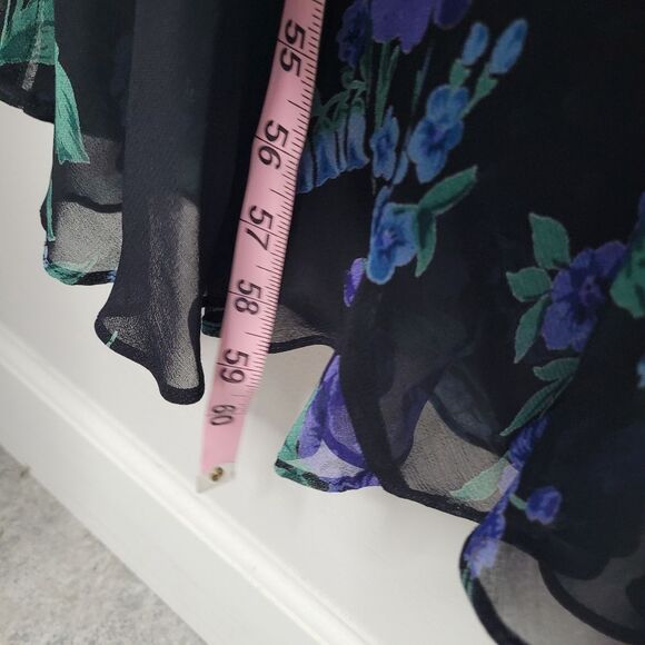 Vintage 90s black green purple blue floral semi sheer dress with overlay size 1x - Picture 7 of 8